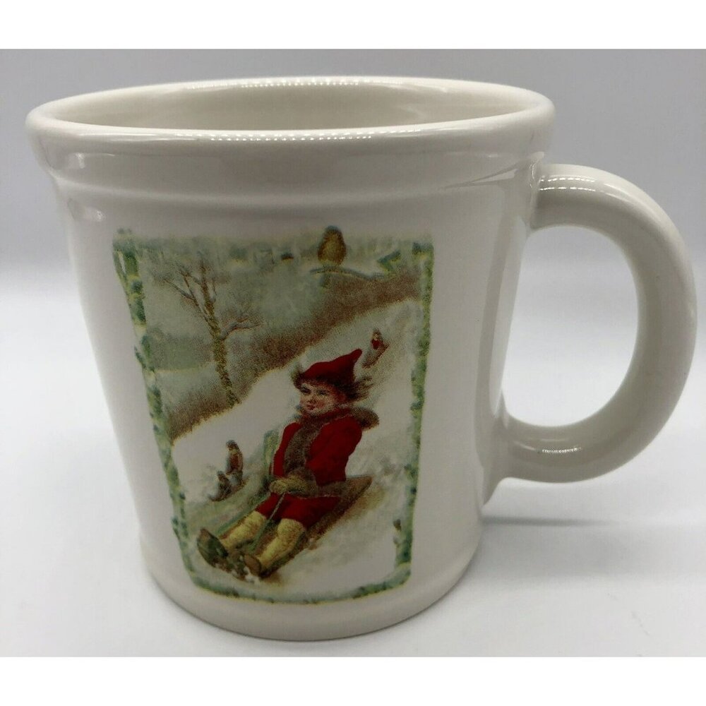 Magenta Mug Victorian Girl Sledding Merry Christmas Snow Winter Coffee Tea Cocoa
